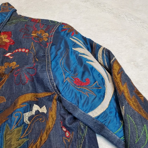 Chicos Denim Embroidery Art to Wear Jacket Women Large Statement Artsy Grandma - Picture 4 of 14